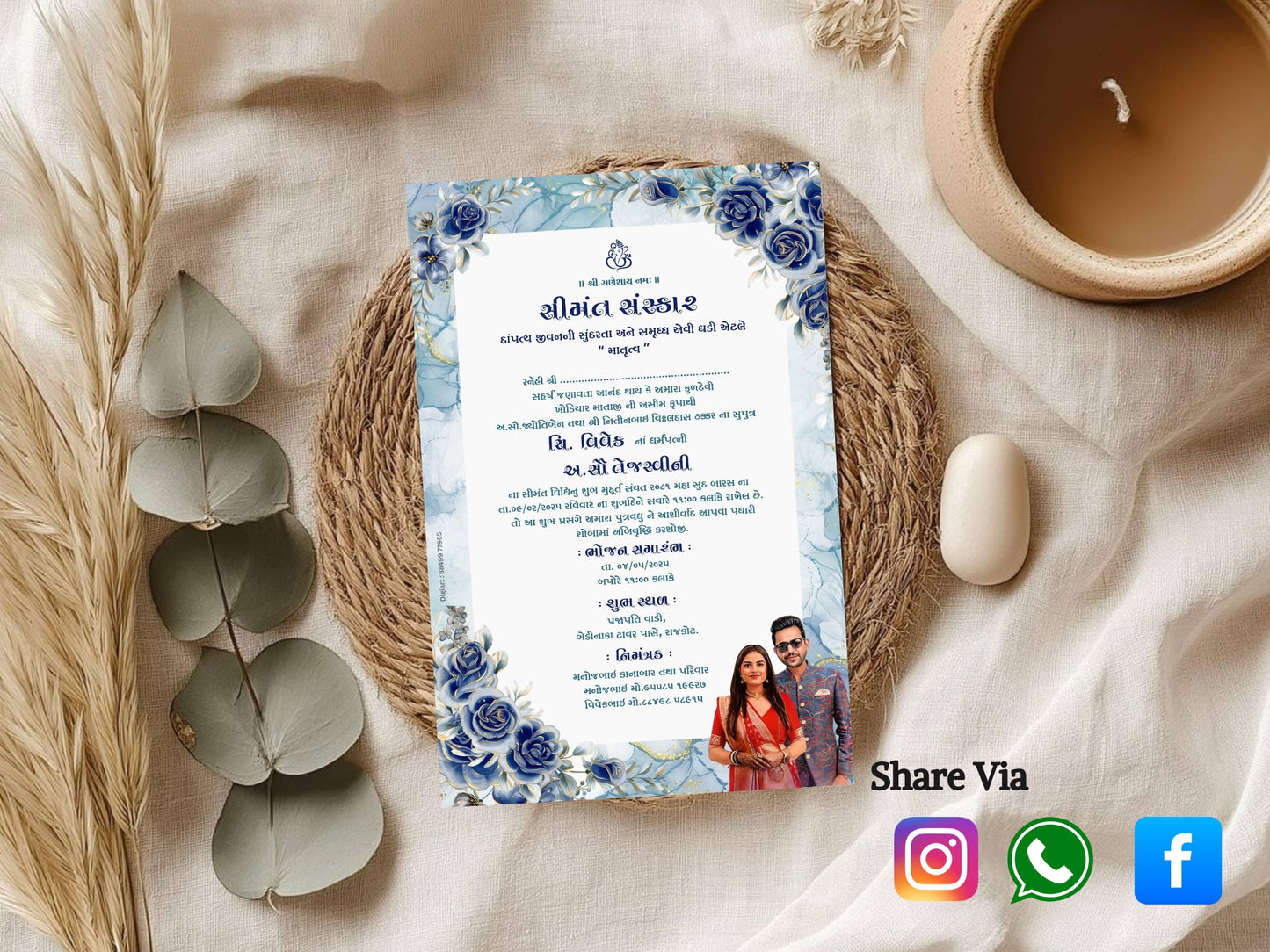 Cold Floral Baby Shower Invitation Card | Blue & Lavender Flower Baby Shower Invite | Editable Printable Digital Download