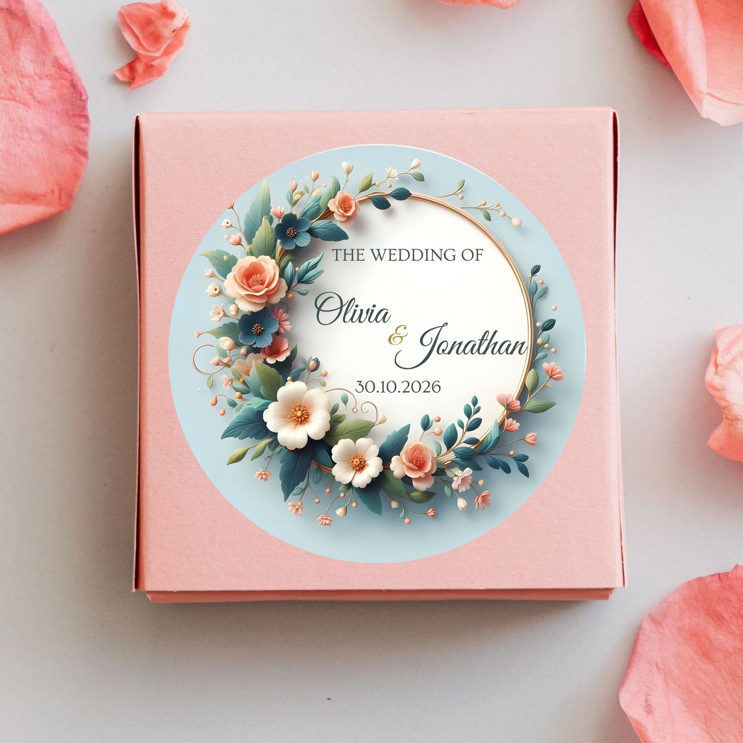 red Floral Wedding Thank You Stickers – Custom Name & Date Labels