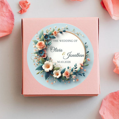 red Floral Wedding Thank You Stickers – Custom Name & Date Labels