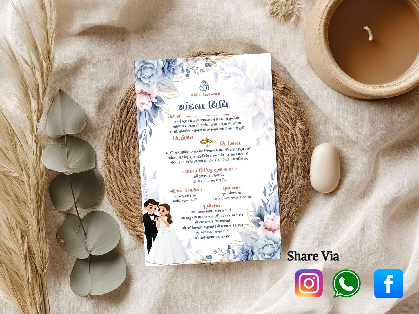Floral Minimal Theme Chandla Vidhi Card Design in English | Simple & Elegant Wedding Invitation
