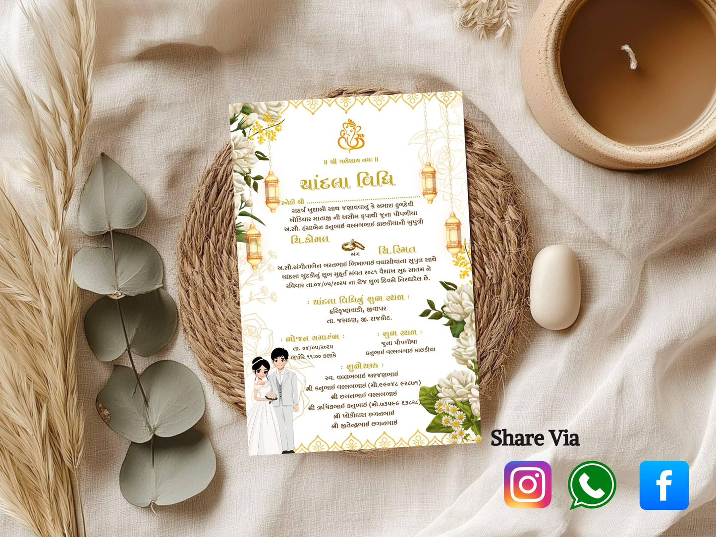 Elegant Floral Theme Chandla Vidhi Card Design in English | Premium Traditional Wedding Invitation
