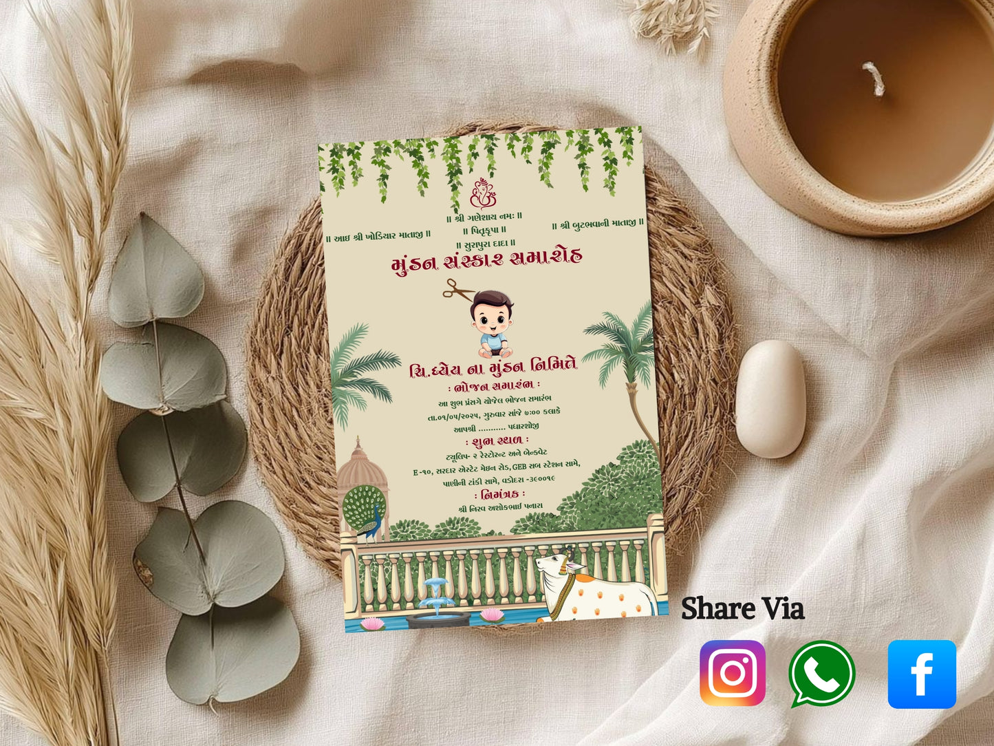 Elegant Royal Mundan Sanskar Invitation | Luxury Hindu Baby Ceremony Digital Invite
