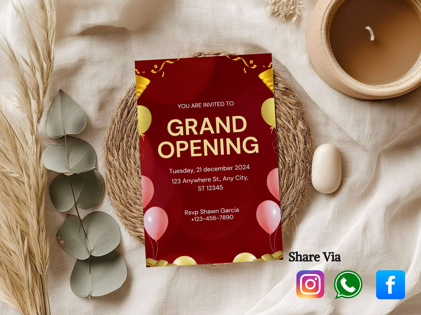 Minimal Elegant Theme Grand Opening Card Design Template | Modern Business Launch Invitation | Printable & Editable Card