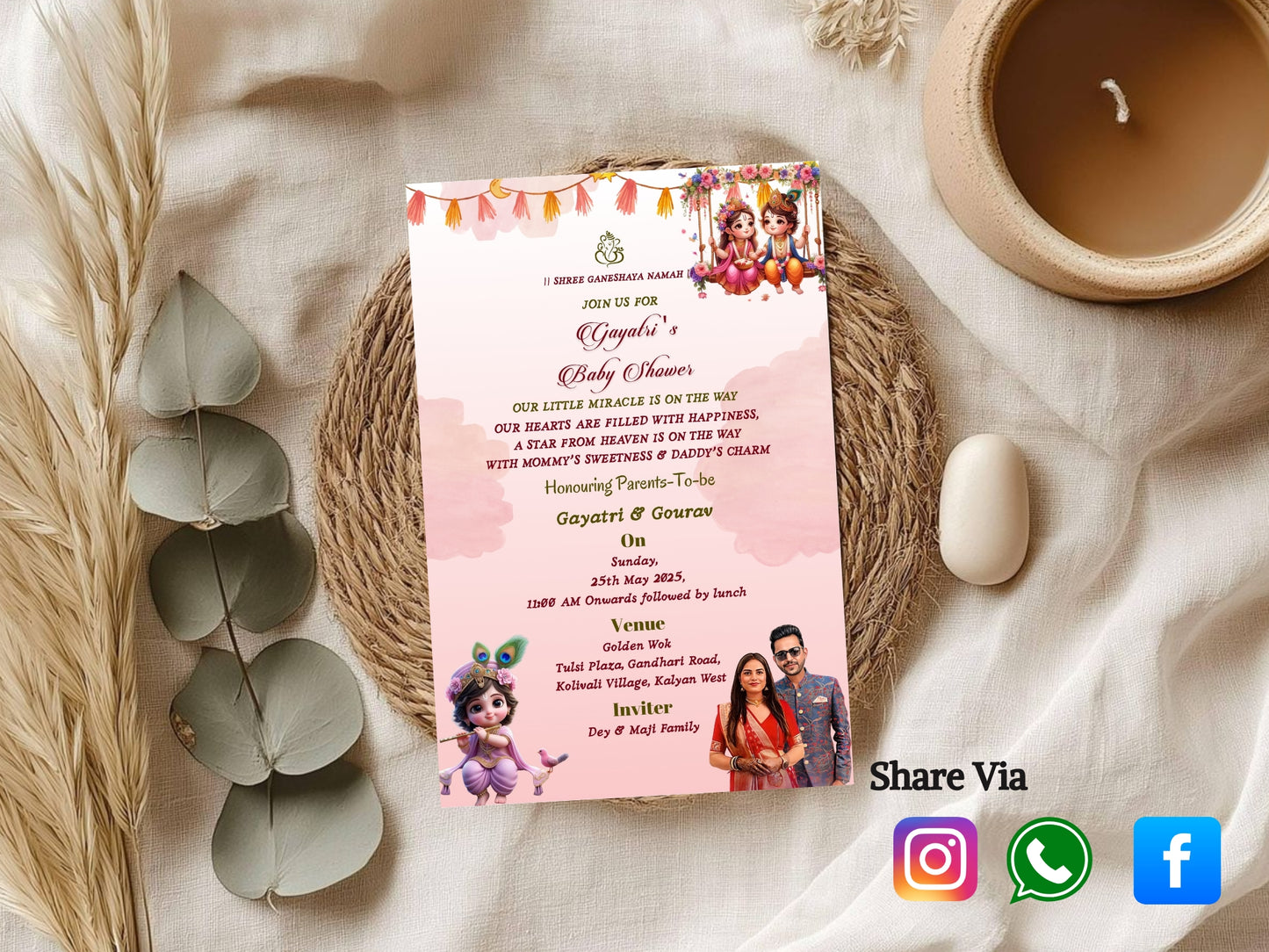 Little Krishna Theme Baby Shower Card | Cute & Traditional Invitation