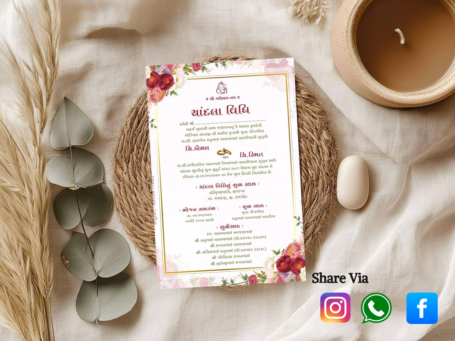 Floral Elegant Theme Chandla Vidhi Card Design in English | Premium Traditional Wedding Invitation
