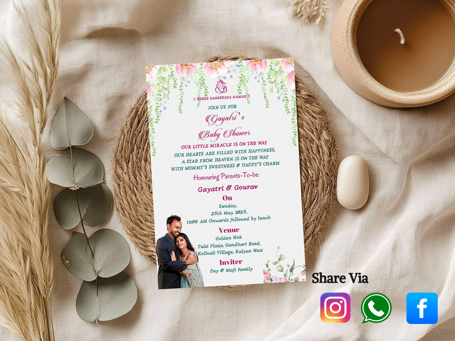 Floral Elegant Housewarming/Baby Shower Card – Sophisticated Floral Invitation – Printable Template