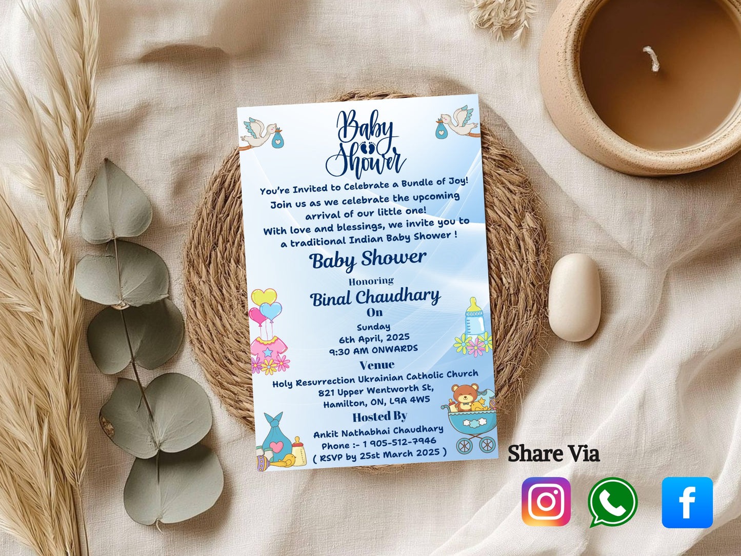 Minimal Baby Shower Invite – Simple Elegant Baby Shower Card – Instant Download