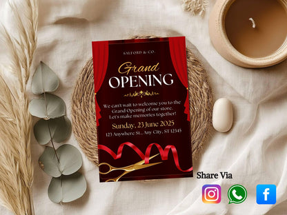 Elegant Minimal Grand Opening Card – Custom Design Upload & Premium Invitation Printing