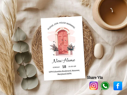 Simple Elegant Housewarming Card – Modern New Home Invitation – Printable Template