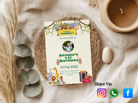 Simple Jungle Theme Birthday Invitation Card Design for Kids