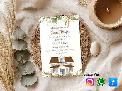 Elegant Floral Housewarming Card – Sophisticated New Home Invitation – Printable Template