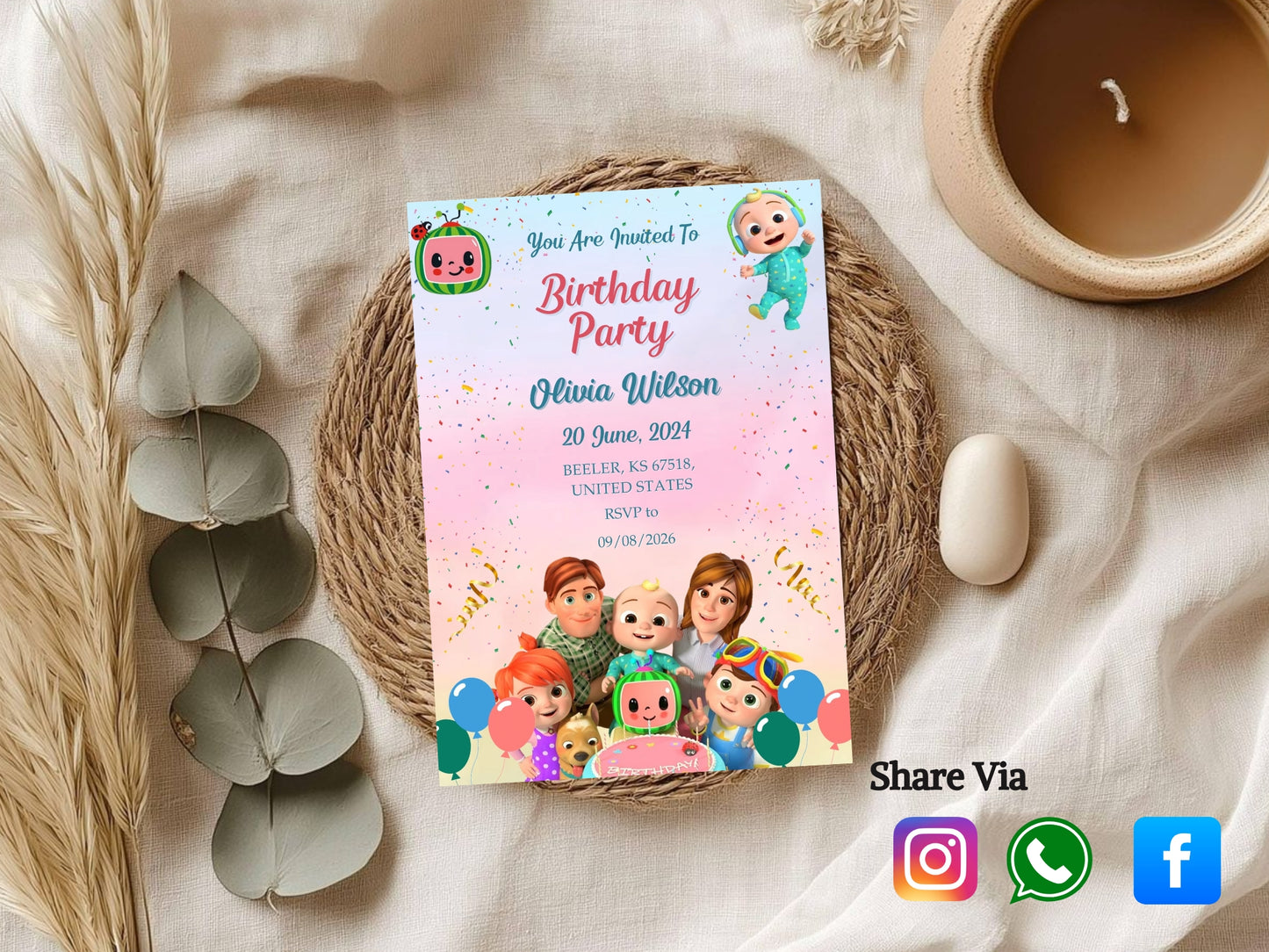 Cute Baby Theme Birthday Invitation - Digital Invitation Card
