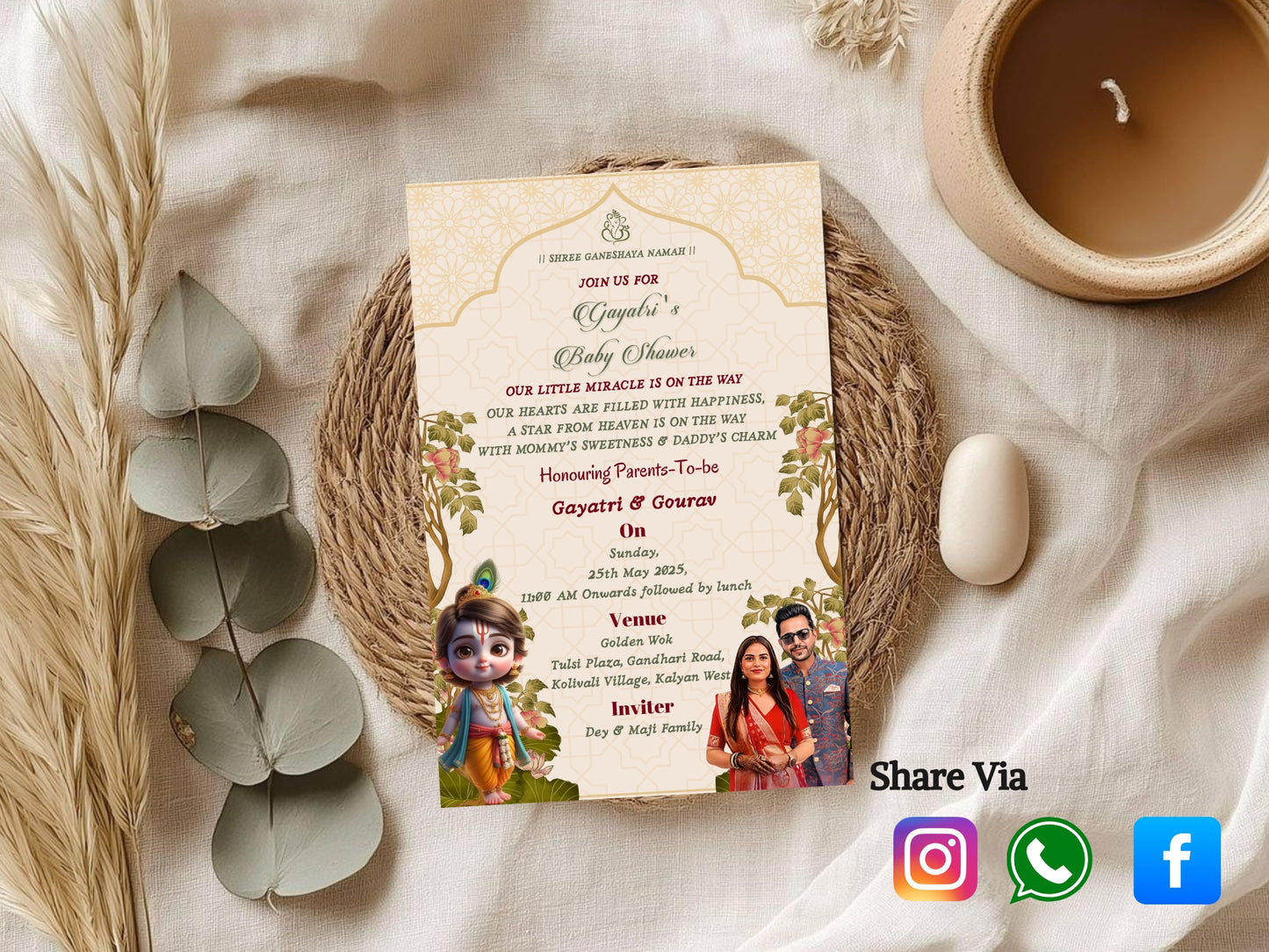 Royal Theme Baby Shower Card Design | Elegant & Luxurious Invitation