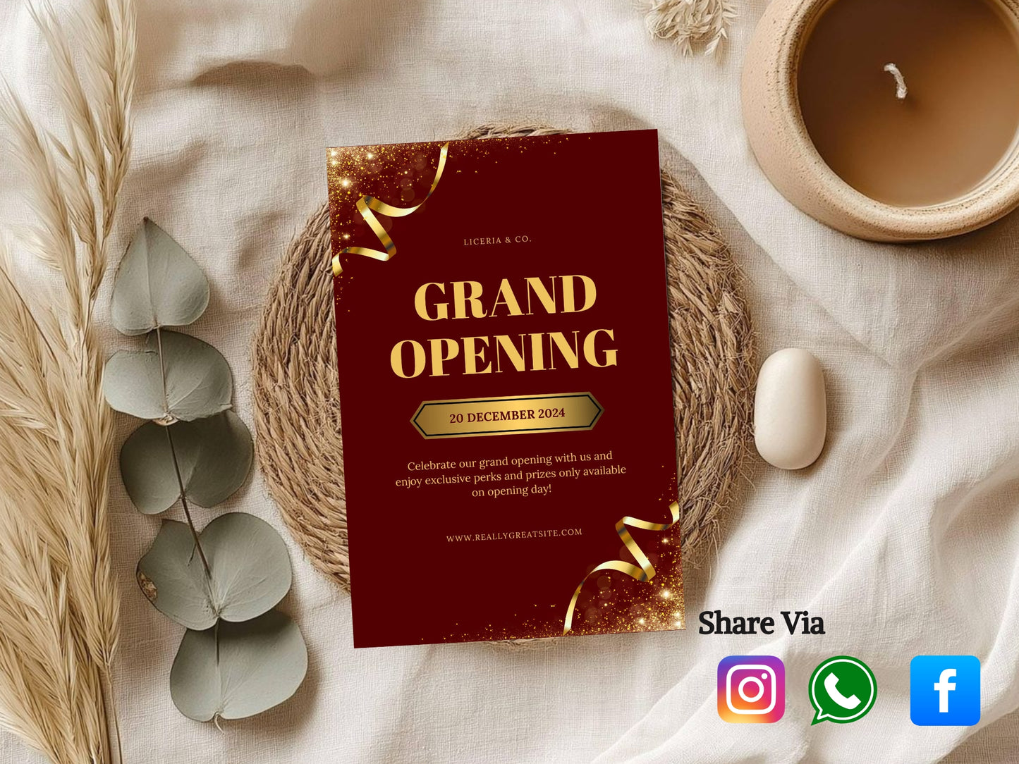 Elegant Minimal Grand Opening Card Template | Modern Luxury Business Launch Invitation | Printable & Editable Design