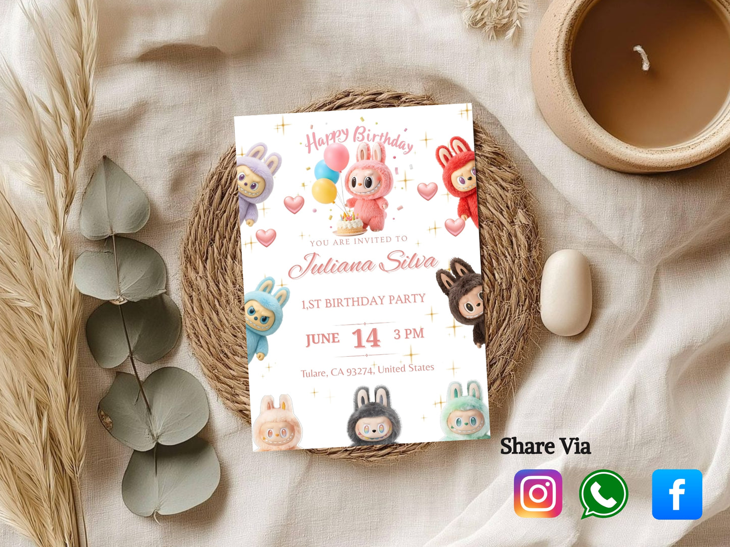 Labubu Theme Birthday Invitation Card – Cute & Playful Party Invite