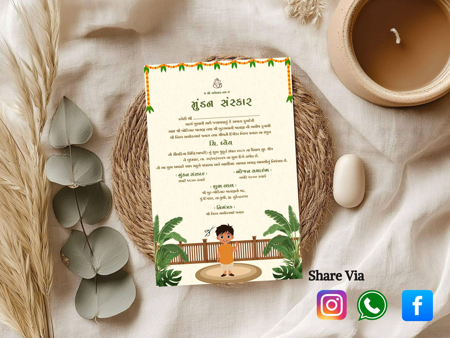 Elegant Theme Mundan Sanskar Invitation Card | Hindu Baby Ceremony Digital Invite