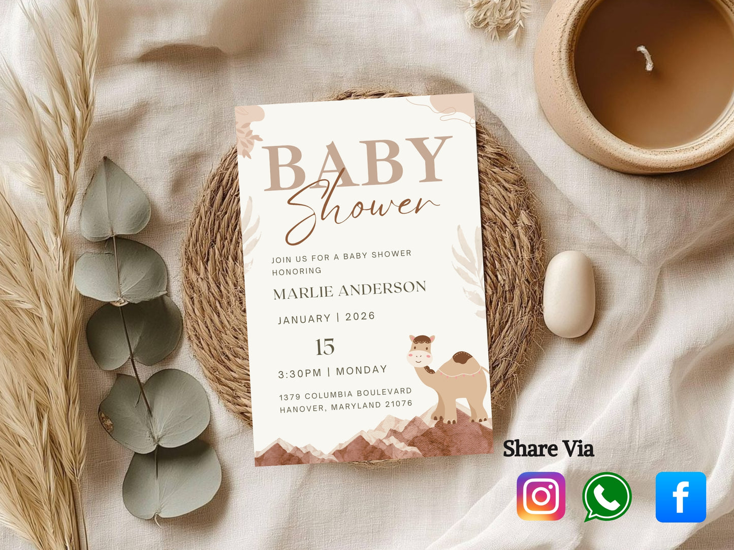 Desert Theme Invitation Template | Boho Desert Editable Invite | Instant Download Printable Card