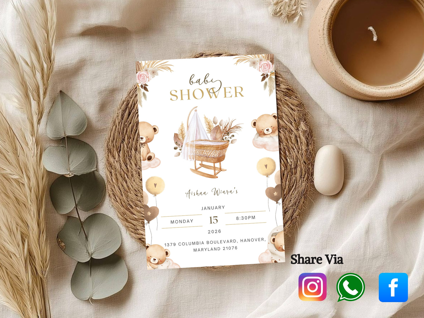 Baby Bear Baby Shower Card – Cute & Elegant Teddy Bear Greeting Card