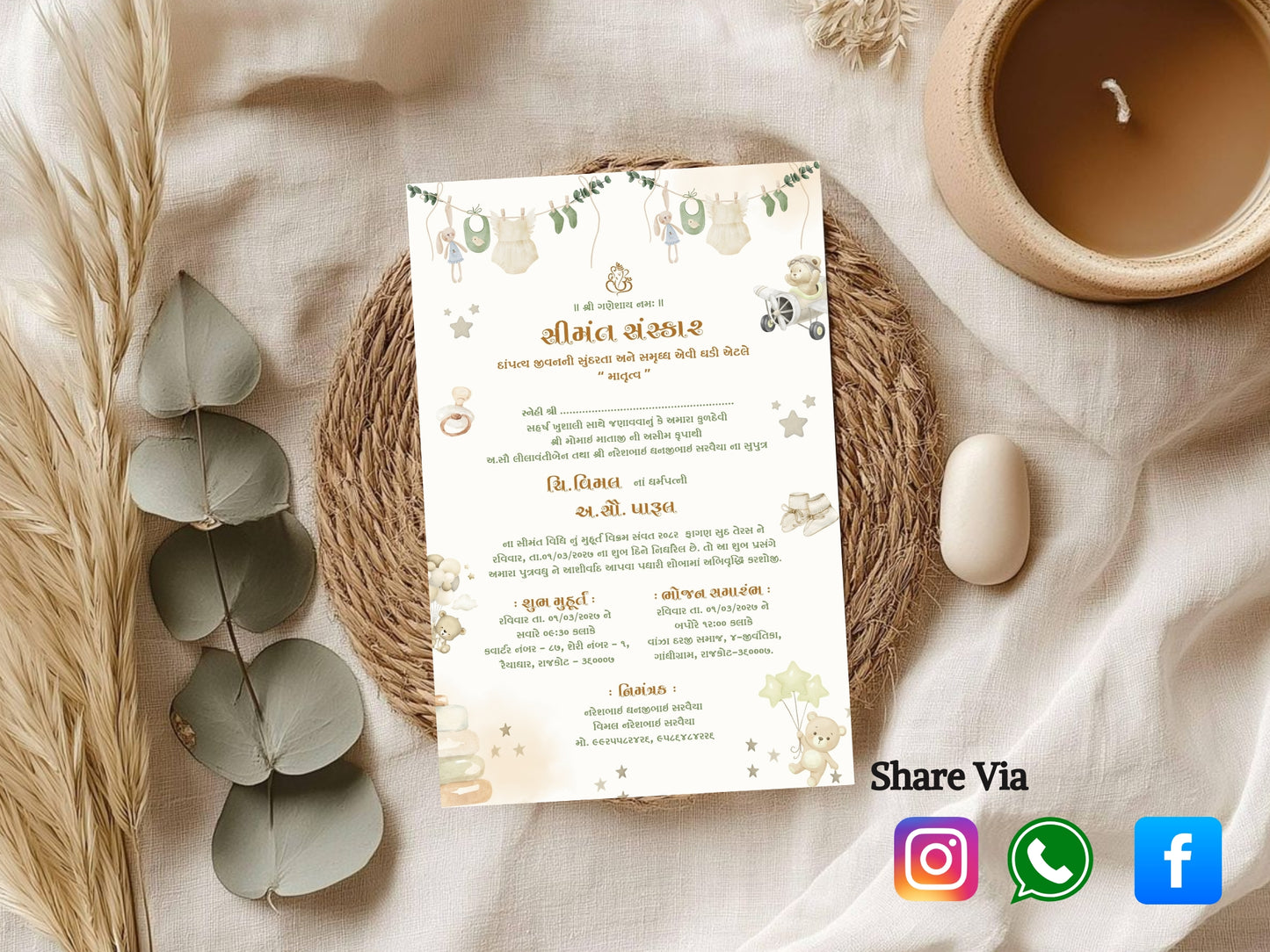 Elegant Baby Shower Invitation Card Template | Modern Minimal Baby Shower Invite | Editable Printable Digital Download