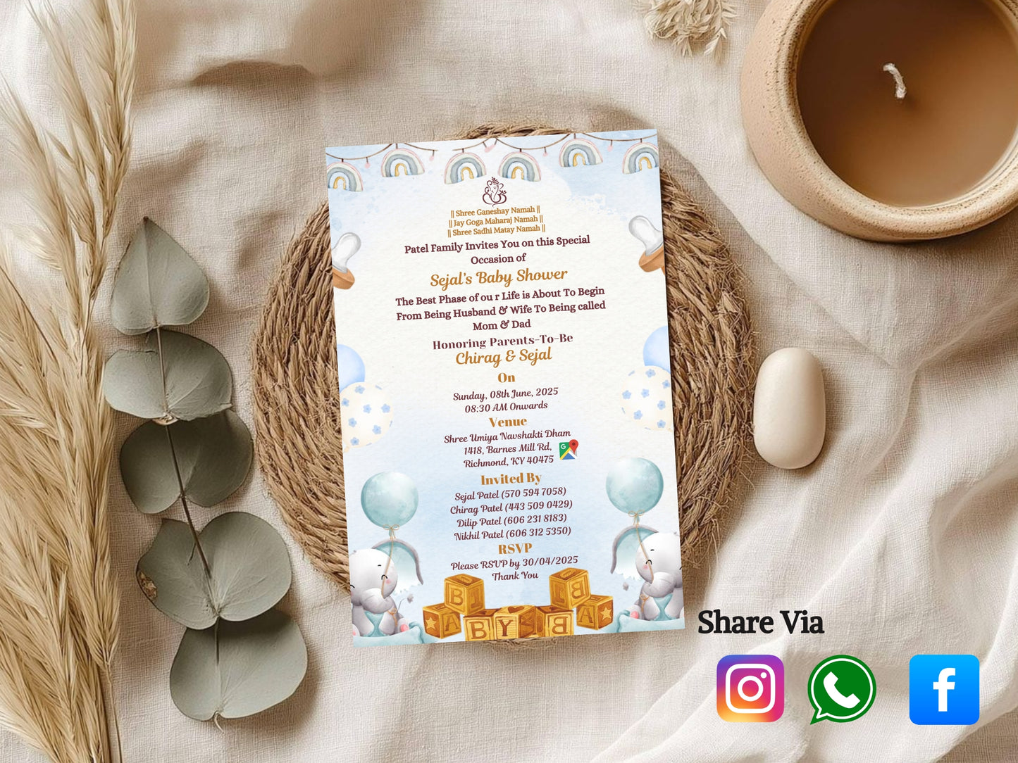 Watercolor Theme Baby Shower Invitation Card Design | Artistic & Elegant