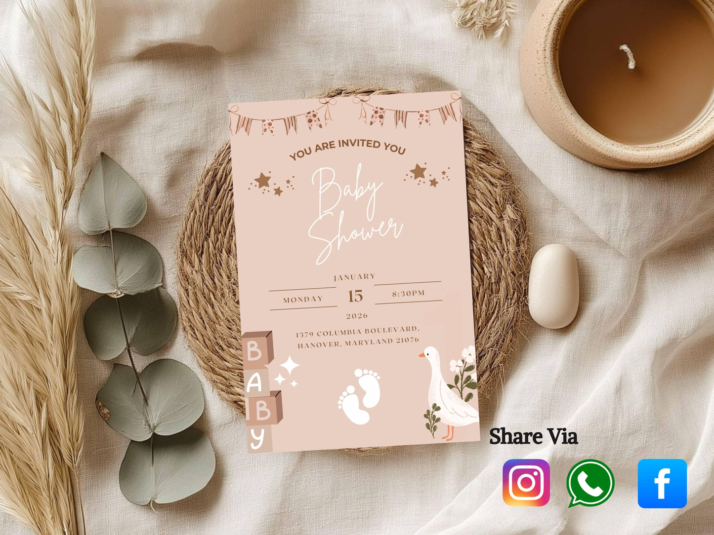 Simple & Elegant Baby Shower Invitation Template | Minimal Modern Editable Invite | Instant Download Printable Card