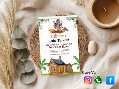 Simple and Elegant Vastu Pujan Card – Minimal Invitation Design