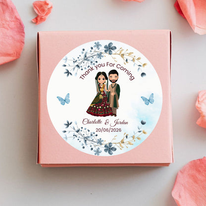 Blue Floral Wedding Thank You Stickers – Custom Name & Date Labels