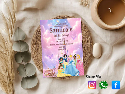 Cinderella Theme Birthday Invitation Card – Magical Princess Party Invite