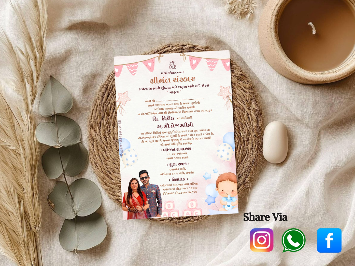 Cute Theme Baby Shower Invitation Card – Editable Printable Adorable Baby Shower Invite – Charming Baby Celebration Invitation