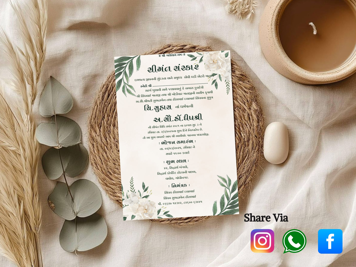 Elegant Floral Baby Shower Card Template | Editable Pink Flower Baby Shower Invitation | Instant Download Printable Invite