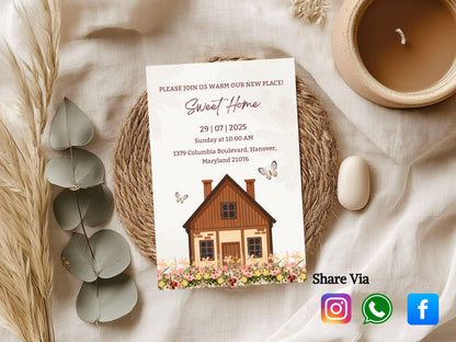 Watercolor Housewarming Card – Elegant New Home Greeting Card – Printable Template