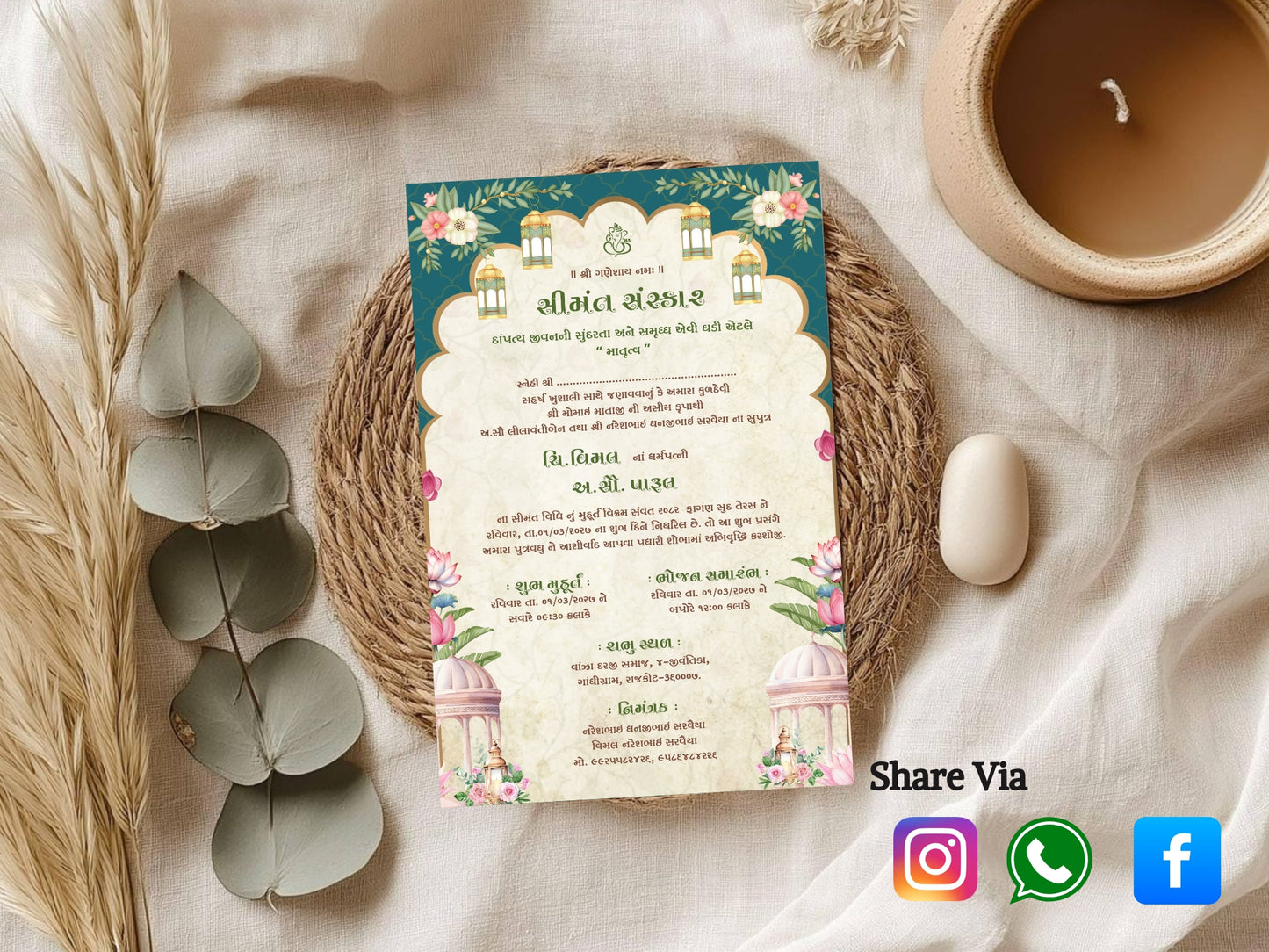 Royal Floral Baby Shower Card – Elegant Gold & Blush Baby Shower Greeting