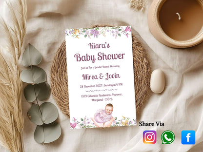Baby Theme Baby Shower Invitation – Cute Elegant Baby Shower Card – Printable Template