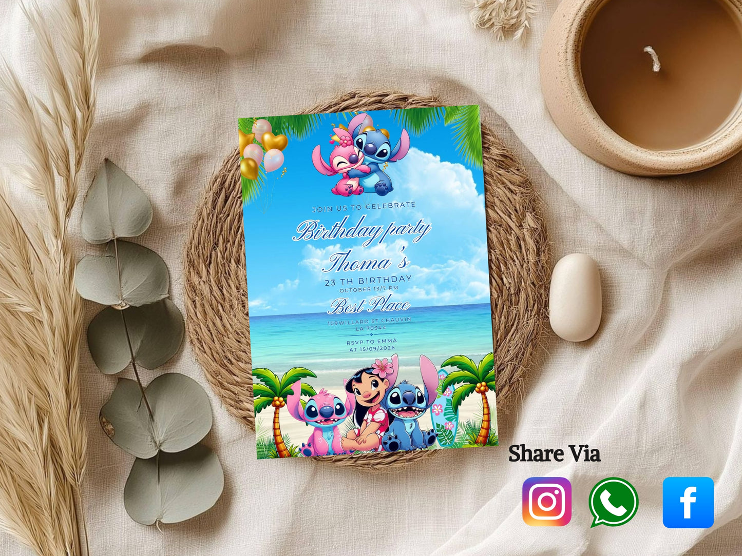 Beach Theme Birthday Invitation Card – Editable Printable Summer Beach Party Invite – Tropical Birthday Invitation