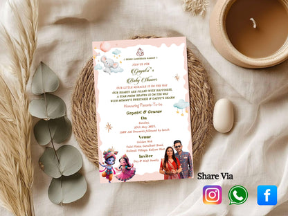 Krishna Theme Baby Shower Invitation – Cute Hindu Baby Shower Card – Printable Template