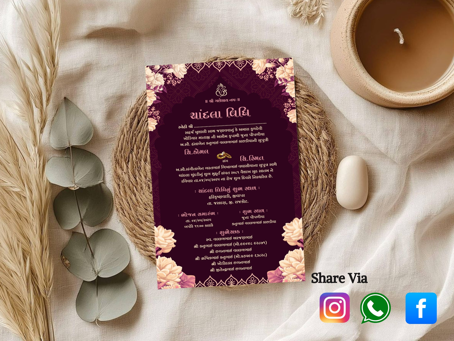 Premium Floral Theme Chandla Vidhi Card Design in English | Luxury Traditional Wedding Invitation