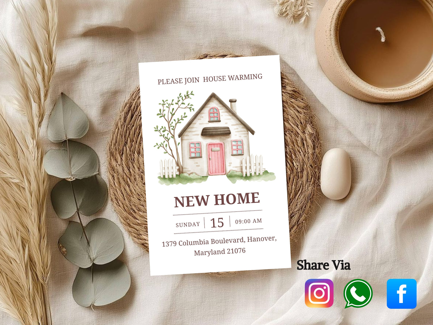 Simple Elegant Housewarming Card – Minimal New Home Invitation – Printable Template