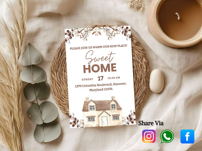 Elegant Floral Housewarming Card – Sophisticated New Home Invitation – Printable Template