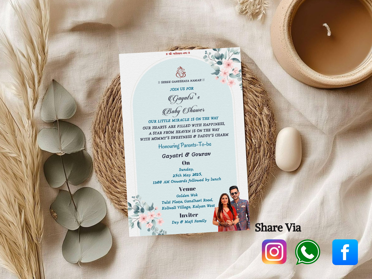 Floral Elegant Baby Shower Invitation – Sophisticated Baby Shower Card – Printable Template