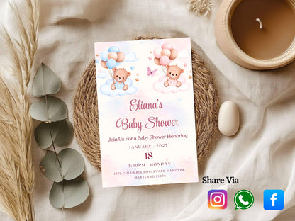 Cute Elegant Baby Shower Invitation – Soft Minimal Baby Shower Card – Printable Template