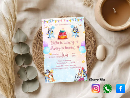 Simple Elegant Cartoon Theme Birthday Invitation | Kids Digital Party Invite