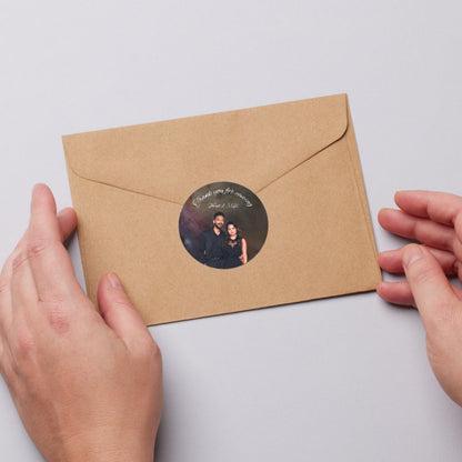 Personalized Black Wedding Thank You Stickers with Couple Picture