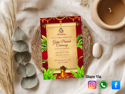 Royal Theme Vastu Pujan Card – Elegant Luxury Invitation