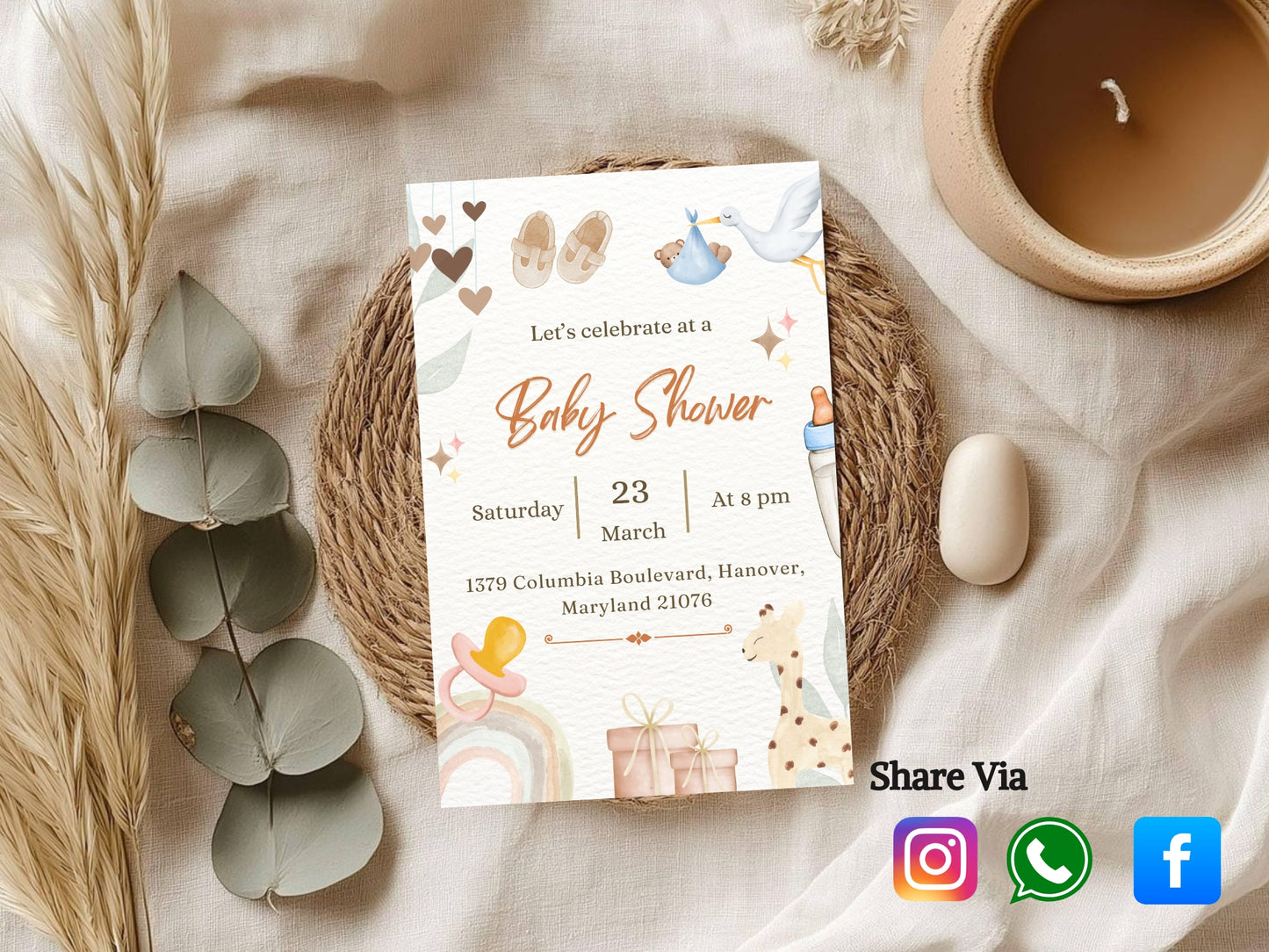 Creative & Elegant Pink Baby Shower Card – Modern Baby Girl Greeting Card