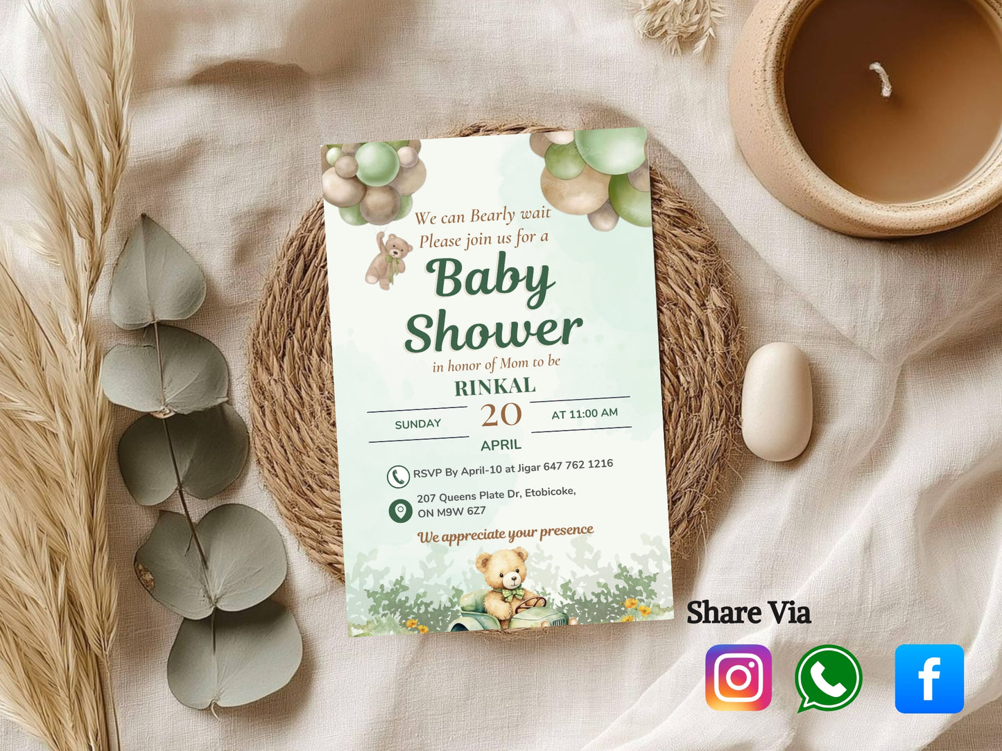 Cute Simple Teddy Bear Theme Baby Shower Card Design | Adorable Invitation