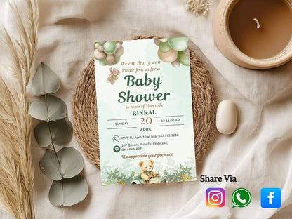 Cute Simple Teddy Bear Theme Baby Shower Card Design | Adorable Invitation