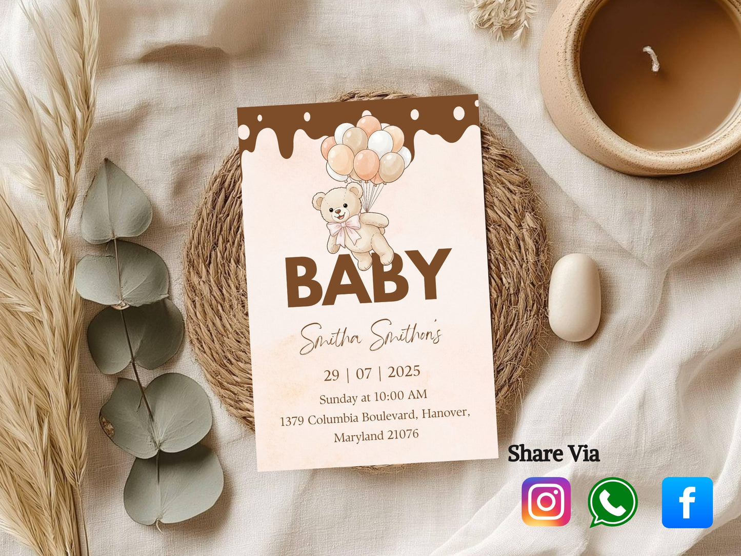Chocolaty Theme Baby Shower Invitation – Sweet Brown Baby Shower Card – Printable Template