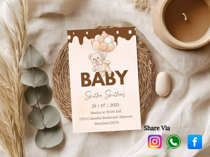 Chocolaty Theme Baby Shower Invitation – Sweet Brown Baby Shower Card – Printable Template