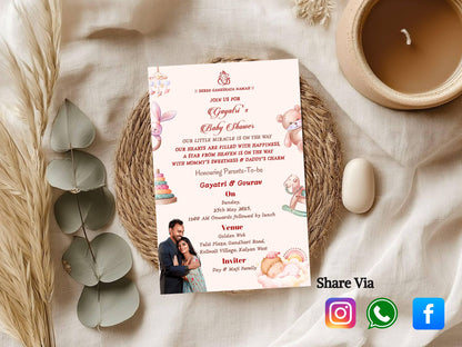 Simple Cute Baby Shower Invitation – Minimal Adorable Baby Shower Card – Printable Template