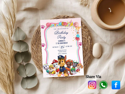 Cute Dog  Theme Birthday Invitation Card - Digital Birthday Invitation